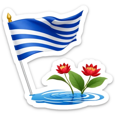 Flag of Friesland with blue and white diagonal stripes and red water lily leaves sticker