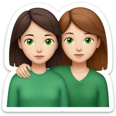 lesbian cuddles dark brown hair girl and light brown hair girl with green eyes sticker