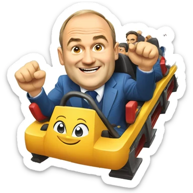 Liberal Democrat leader Ed Davey on a rollercoaster, smiling sticker
