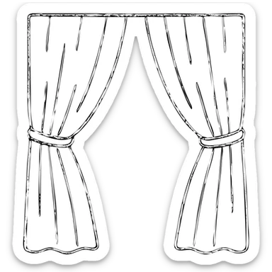 hand-drawn outlined icon of a symmetrical curtain, fully closed, both sides matching sticker