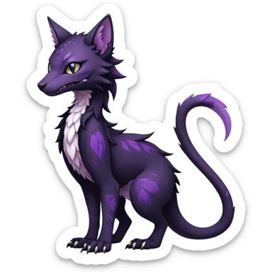 Kawaii dark black purplish blackish edgy fantasy ethereal feline-vernid-sergal-fursona animal creature full body with intricate markings  sticker