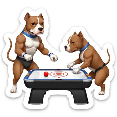 angry pitbulls playing air hockey  sticker