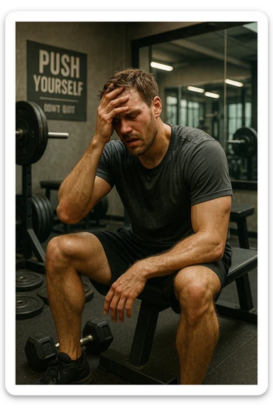 uomo in overreaching in palestra per il troppo volume di allenamento sticker