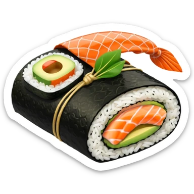A sushi roll laying in bed with a blanket on sticker