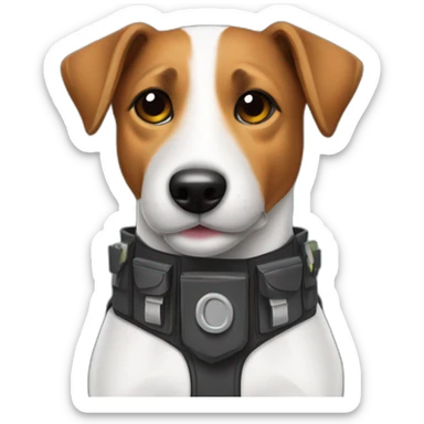 a jack russell terrier dog who works as a switchman and wears a bulletproof vest sticker