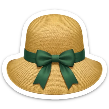 light beige women's straw hat with large brim and dark green bow sticker