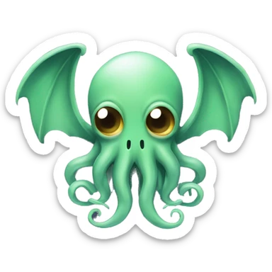 An emoji-style depiction of Cthulhu in a T-pose, with a simple, cute appearance, tentacled face, small wings, and slightly menacing eyes. The figure should be centered, with a transparent background, simplified for an emoji style.= sticker