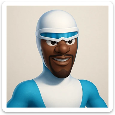 Frozone superhero, memoji style, blue and white costume, goggles, expressive face sticker