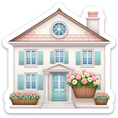 small white house with flower basket in window sticker