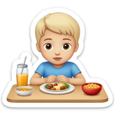 child sitting at the table with food sticker