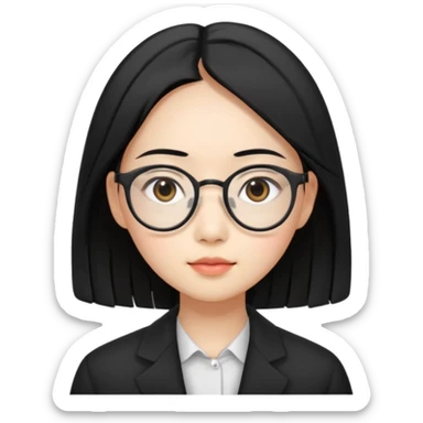 asian female teaching, with double eyelids, wearing spectacles with black shoulder length hair sticker