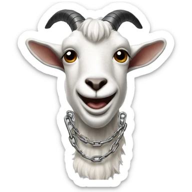 a goat with chains and a microphone sticker