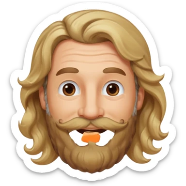 MID AGE MAN WITH LONG BLOND & bROWN WAVY HAIR; AND BROWN & GREY MOUSTACH AND BEARD, HAPPY EYES, ROSEY CHEEKS sticker
