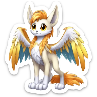 Anthro Sona Cool Edgy Cute Legendary Colorful Shy Winged Shiny Fakemon-Fantasy-Creature With Long Hair-Mane Full Body Detailed High Quality sticker