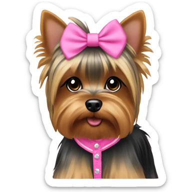 Yorkie wearing pink desss sticker