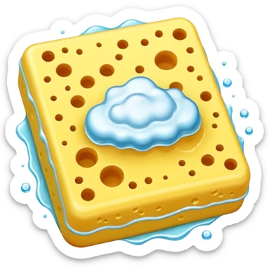 foam sponge object icon, soft sponge with soap foam, glossy wet look, 3D cartoon, mobile game icon style, centered, clean background, no text, no watermark

 sticker