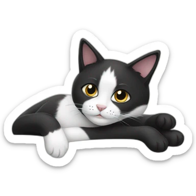 black and white cat reclining like a human sticker