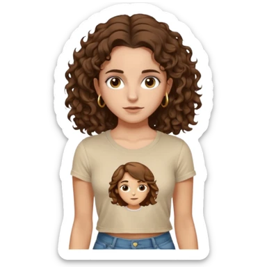 full body, very beautiful italian girl, dark brown eyes, looking like Emma Watson, with curly and big volume very bright brown hair, and a golden piercing ring in nose on left side, pulling up

 sticker