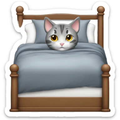 gemütliches Bett mit einer Katze drauf in Grau sticker