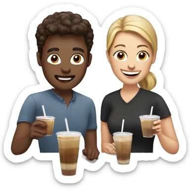 Marketing team members working while drinking iced coffee sticker