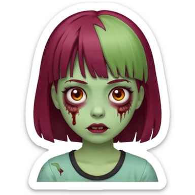 girl zombie with burgundy hair and bangs emoji, white background  sticker