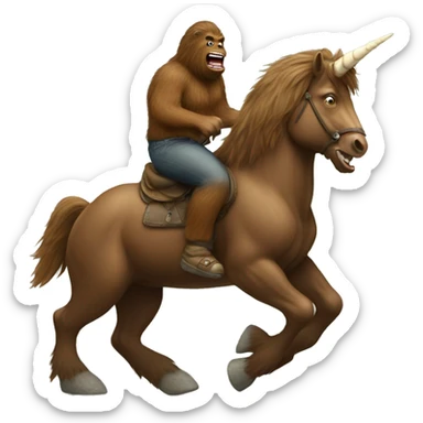 bigfoot riding. unicorn sticker