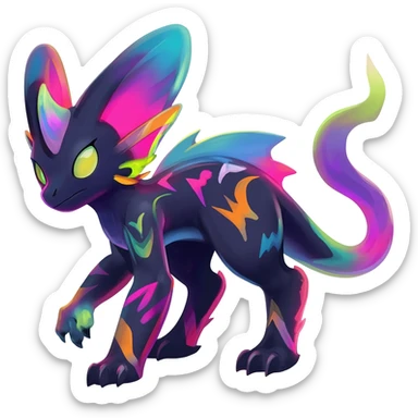 Dark vibrant pastel bright neon colorful edgy exotic painted Fakémon-Pokémon-Vernid-Eeveelution-creature sticker