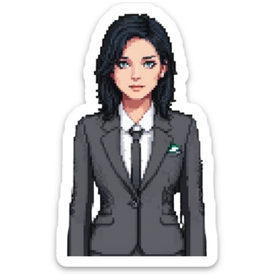 white woman with black hair in a suit sticker