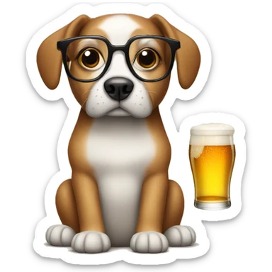 Dog with glasses with beer sticker