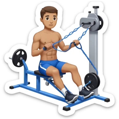 back view of man with blue shorts using seated cable-rows machine sticker