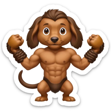 Brown long haired weiner dog with monkey fist weapons sticker