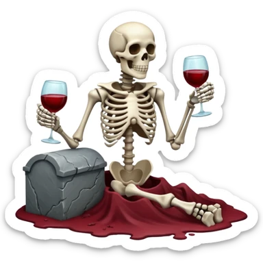 Skeleton coming out of grave with a cup of wine sticker