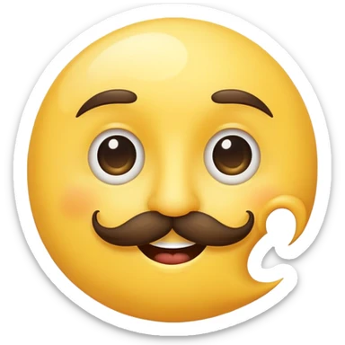 crescent moon with a funny mustache and cute smiling face sticker