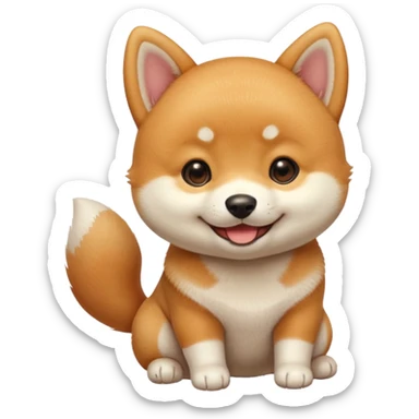 3 month old Shiba Inu puppy, big round eyes, soft orange and white fur, tiny paws, smiling expression, emoji style, simple vector, clean lines, soft shading, pastel background, centered, 1:1 ratio, high quality, cute sticker design sticker