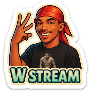 Make him Smiling 
W Finger signal
Change His durag To Red
Add the words W Stream sticker