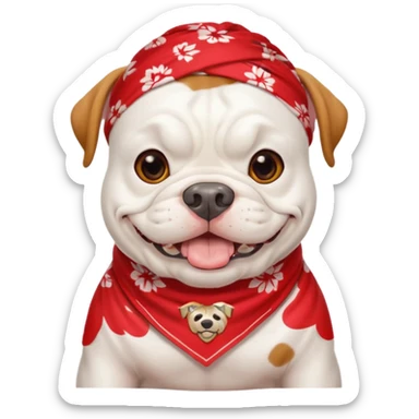uga white bulldog emoji wearing red bandana smiling sticker