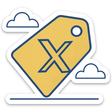 yellow tag icon, flat minimal modern style, bold X logo on the tag, inspired by X (Twitter) branding sticker