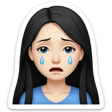pale girl with long black hair, crying sticker