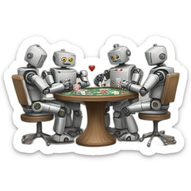 pencil sketch of robots playing poker sticker