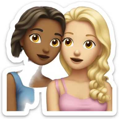 two girls kissing one blonde one brunette sticker