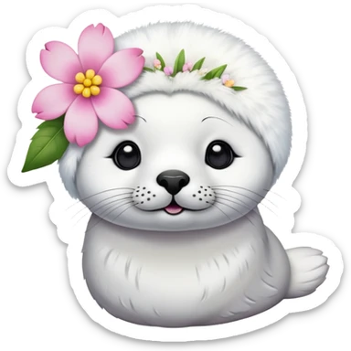 Skinny harp seal with flower hair pin on the head sticker