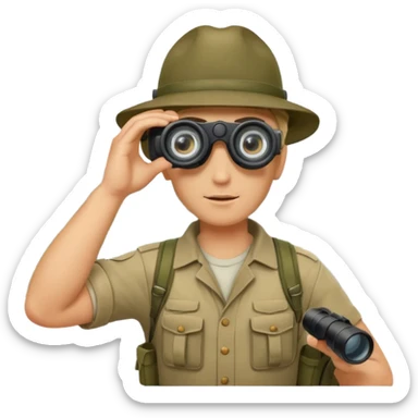 A rugged explorer in khaki gear, binoculars raised, scanning distant landscapes.
 sticker
