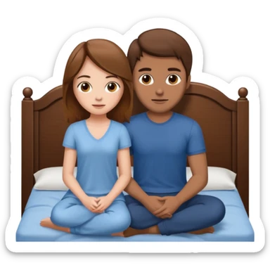 A brown-haired girl and a brown-haired man. They are both on a bed. The girl is sitting on the man.she is sitting on a man sticker