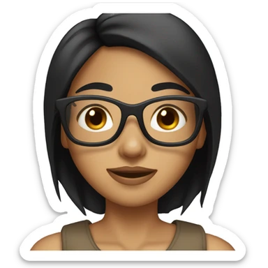 Tan girl with straight black hair and brown eyes with glasses sticker