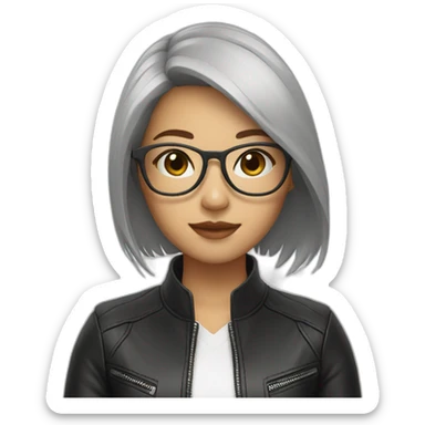 Asian girl in glasses and leather jacket sticker