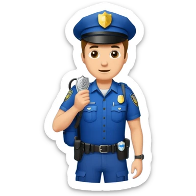 Adventurous man hiking with a police badge sticker