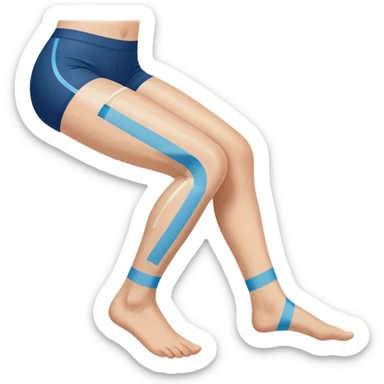 leg with kinesio tape (physiotherapy) around knee in a somewhat circular way sticker