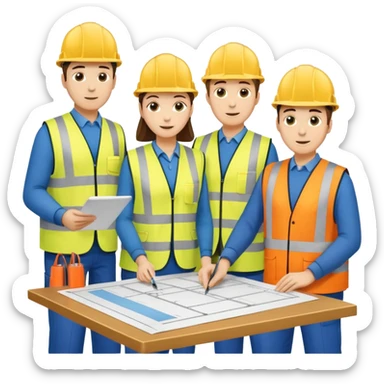 group of railway engineers behing a table sticker
