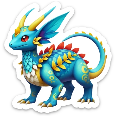 cool exotic fantasy-creature-Fakémon-Pokémon, full body, with markings sticker