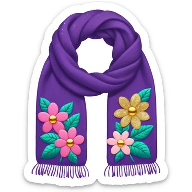 Knit scarf with floral glittery design sticker